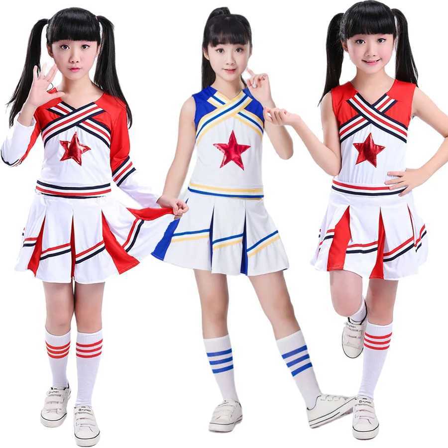 Girls Red Cheerleading Costume Childrens Boys Competition Cheerleading Uniform School Team Performance Dance Costume Pong and SocksW250121