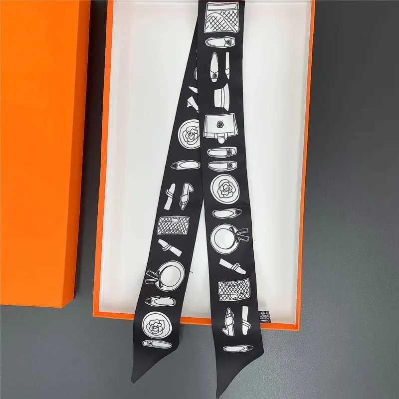 Long Silk Scarf Women Luxury Haiand Black And White Plain Color Print Wr Tie Bag Ribbon Fashion Foulard Womens Headscarf W250118