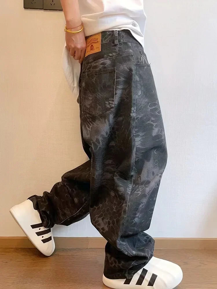 Snake Print Camouflage Pants for Men Wide Leg Jeans Demin Trousers Male Streetwear Hip Hop Vintage Clothes Casual 250109