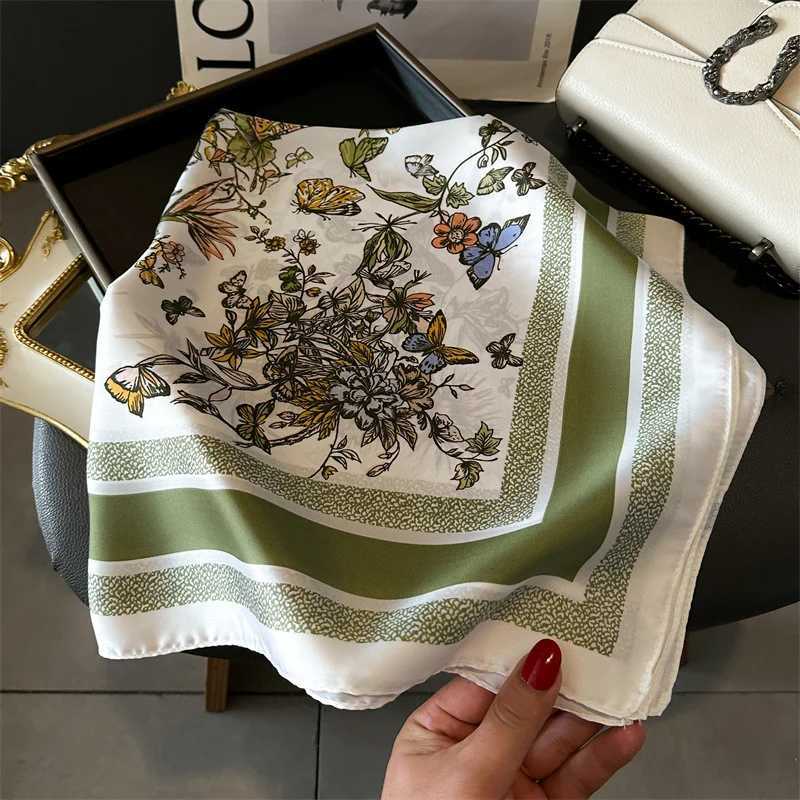 2024 Spring/Summer 70cm Fashion Square Scarf Leisure Neckerchief Imitation Silk Bandannas Womens Butterfly Flower Print Shl W250118
