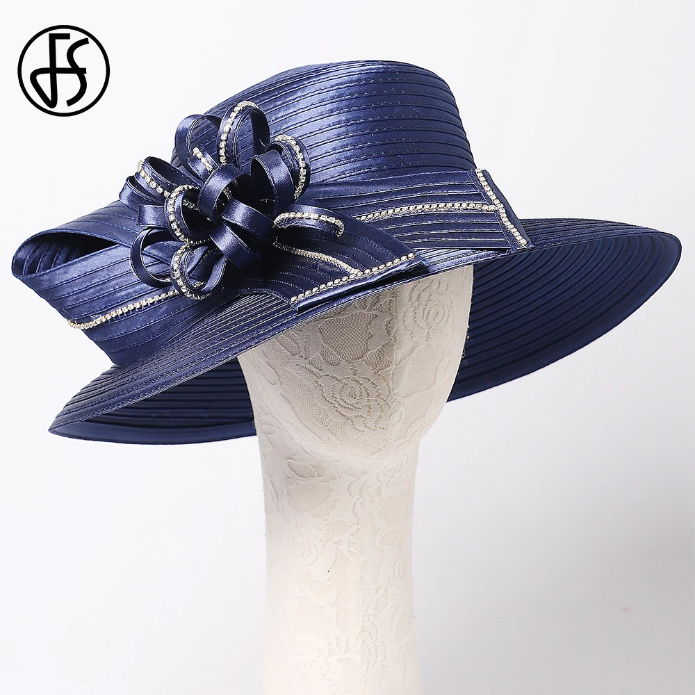 FS Elegant Black Hat Lady Formal Dress Fedora Church Cocktail Tea Party Derby Caps For Women Bow Flower Wide Brim Cloche Hats 250118