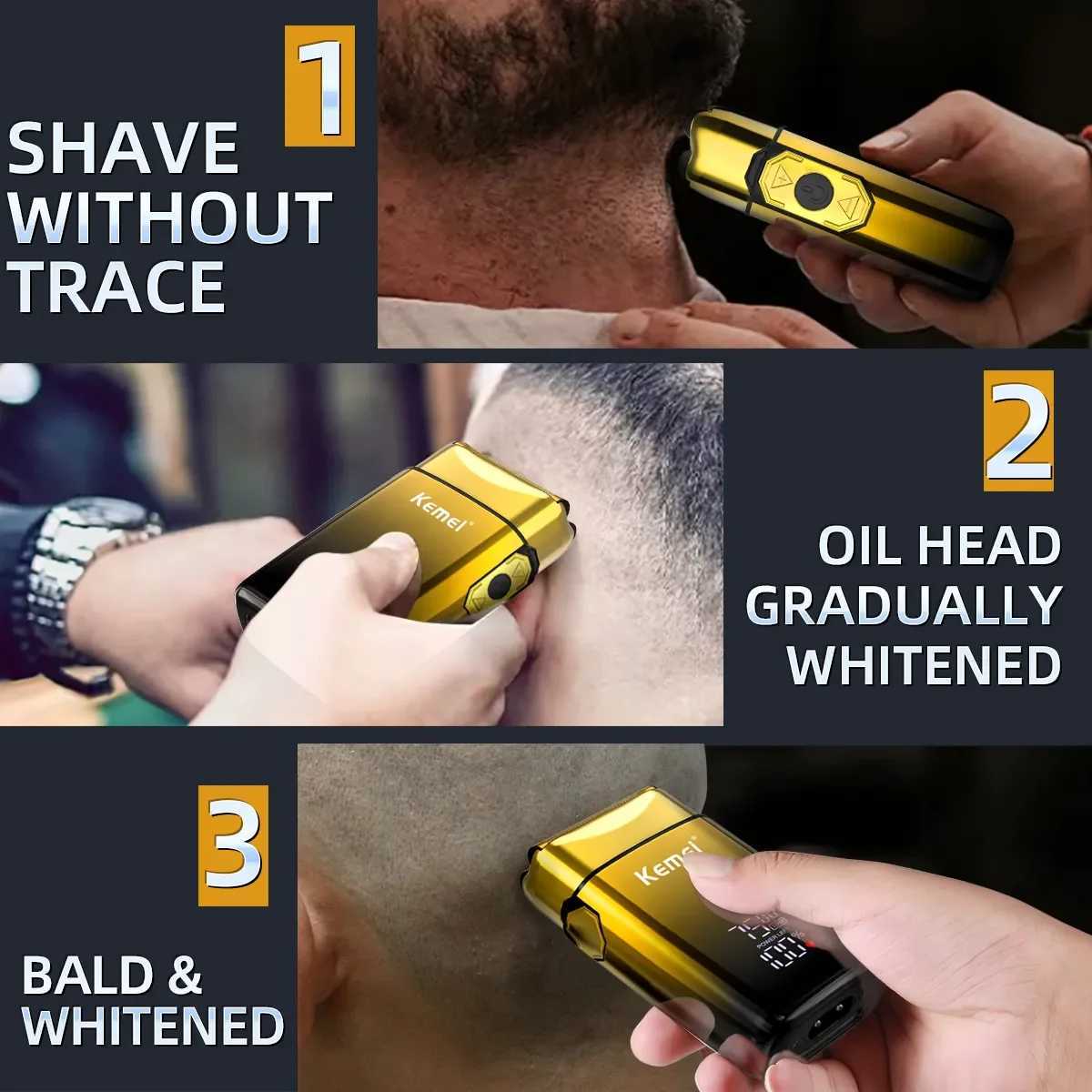 Kemei electric bald shaver hair cutting foil shaver LCD display screen cordless mens shaver USB charging beard trimmerW250117
