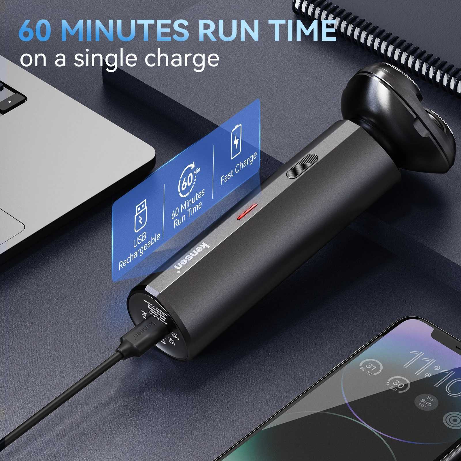 Kenson mens electric shaver rechargeable 3D floating magnetic cutter washable beard trimming shaver mens shaverW250117