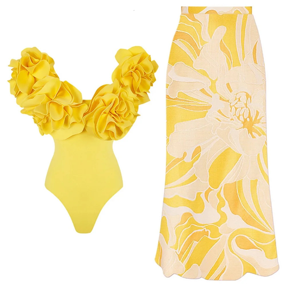 2Pc High Quality Woman Swimsuit Flower Ruffle Solid Bathingsuit Push Up Swimwear Off Shoulder Summer Suits Beachwear 250109