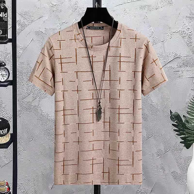 Mens Summer Cotton T-shirt Casual Jacquard Stripes Short Sleeve High Quality Loose Street Harajuku T Shirts Multicolor W250117