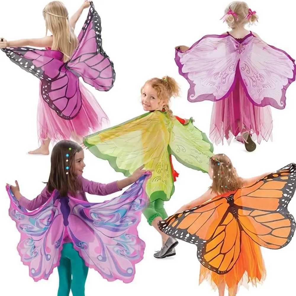 Fashion Chiffon Butterfly Wings Cape Performance Mask Elf Angel Wings Cloak Stage Costumes Fairy Butterfly Costume Kids W250117
