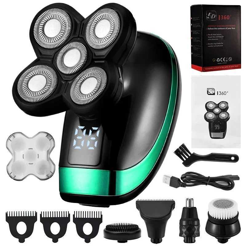 5-in-1 4D Mens Rechargeable Bald Electric Shaver with 5 Floating Head Beards Nose and Ear Trimming Shaver Face Trimming BrushW250117