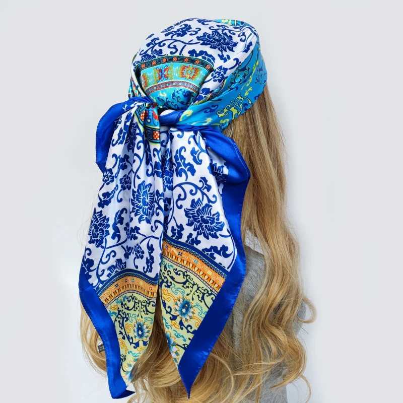 Fashion Square Silk Scarf Women Headband 90*90cm Print Neck Scarfs Off Hair Band Hand Kerchief Female Bandana Heaear W250118