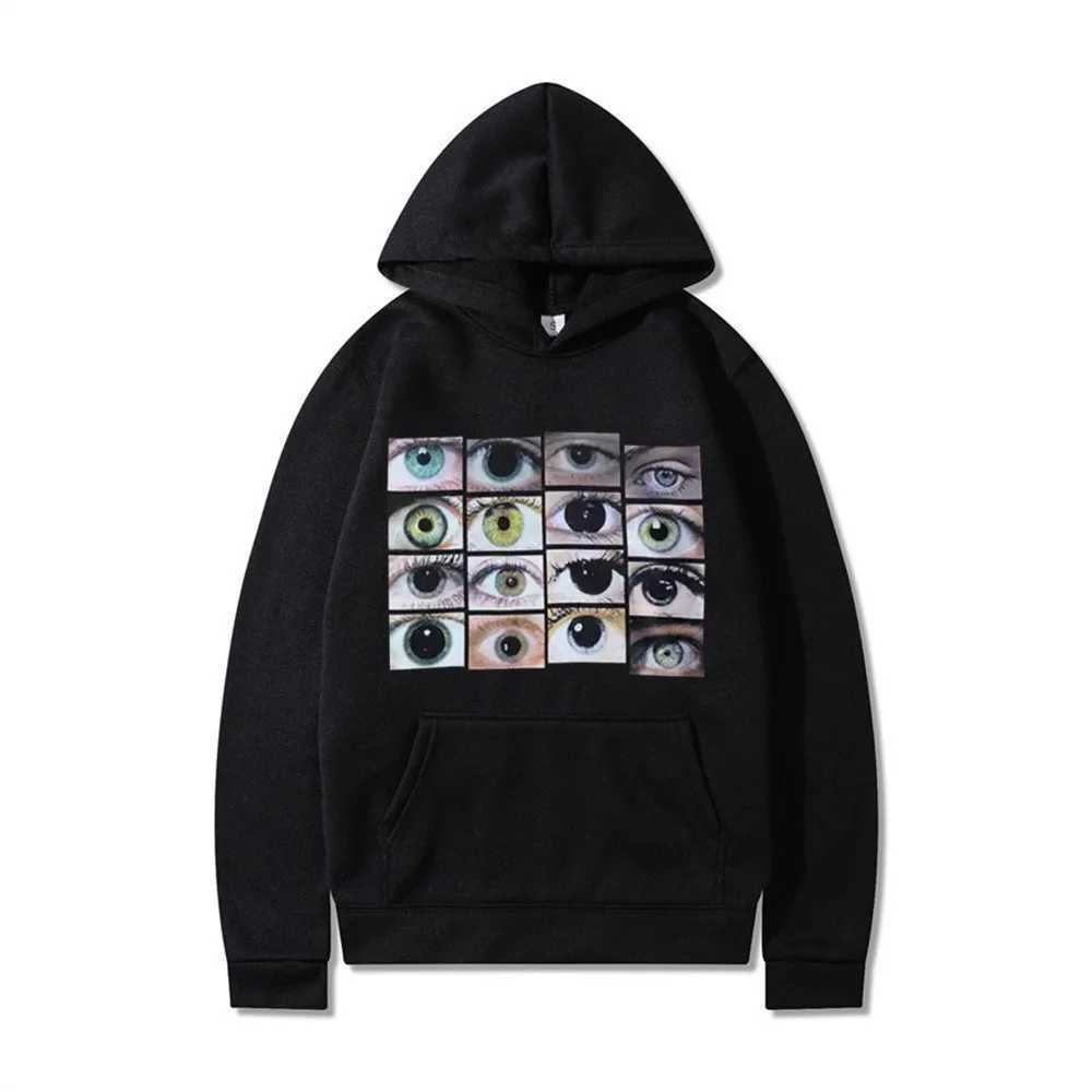 Mens Hip Hop Streetwear Hooded Sweatshirt Eyes Print Y2K Clothing Harajuku Pullover Autumn Winter Fleece Sportswear W250117