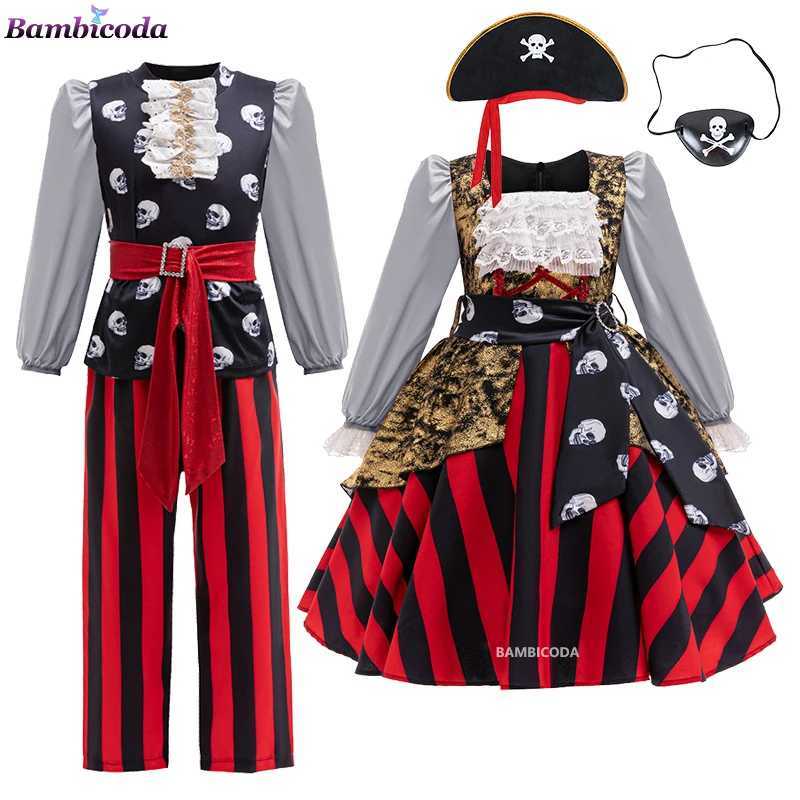 2024 Kids Girls Boys Caribbean Pirate Captain Costume Carnival Masquerade Party Children Girls Fancy Dress Cosplay Clothes W250117