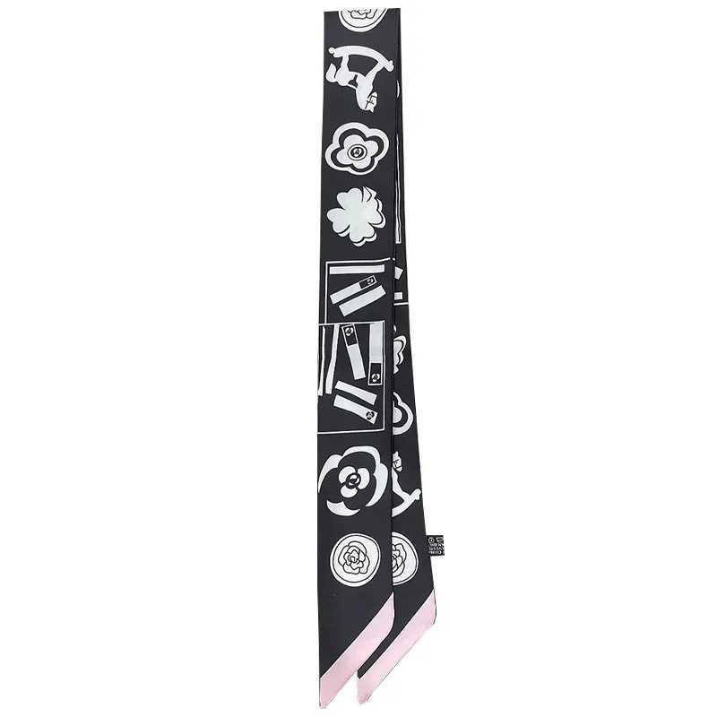 Long Silk Scarf Women Luxury Haiand Black And White Plain Color Print Wr Tie Bag Ribbon Fashion Foulard Womens Headscarf W250118