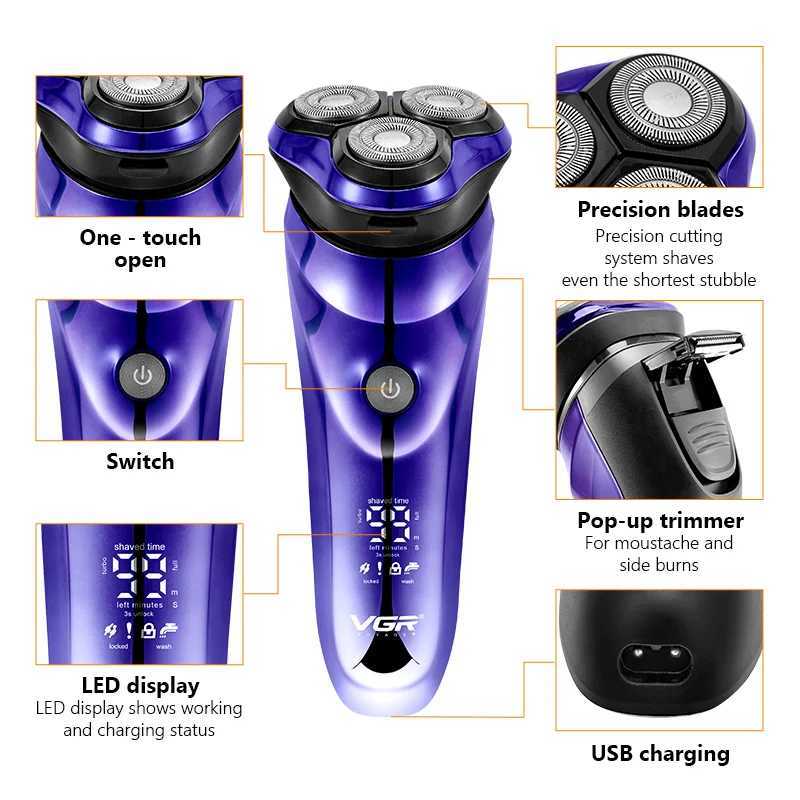 Mens Electric Shaver For Men Razor Smart Beard Shaving Beard Timmer Ipx7 Waterproof Shaving Mane LCD Display Electric RazorW250117