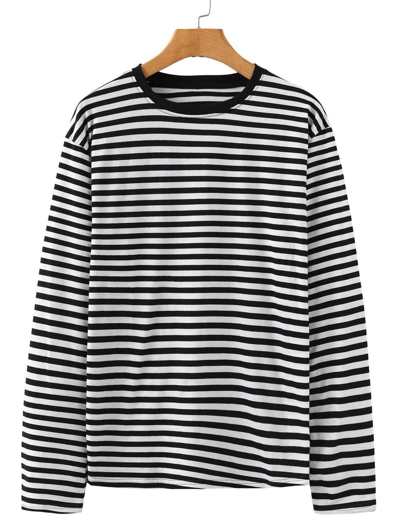 Mens casual striped crew collar T-shirt - comfortable stretch easy care classic spring/autumn style W250117