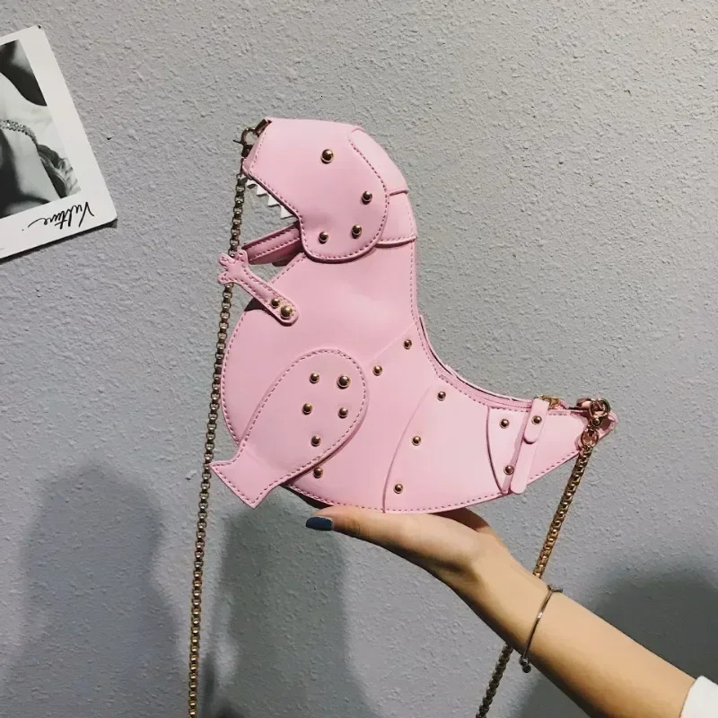 Trend Fashion 3D Dinosaur Rivets Pu Leather Girls Chain Purse Shoulder Bag Tote Ladies Crossbody Mini Messenger Bag Flap 250120