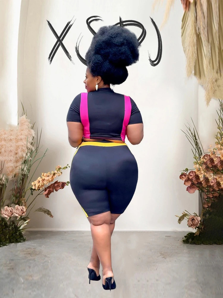 Large Size Tracksuit Summer Outfits for Women 2023 Sport Top and Shorts Two Piece Set Plus Suit Wholesale Drop 250122