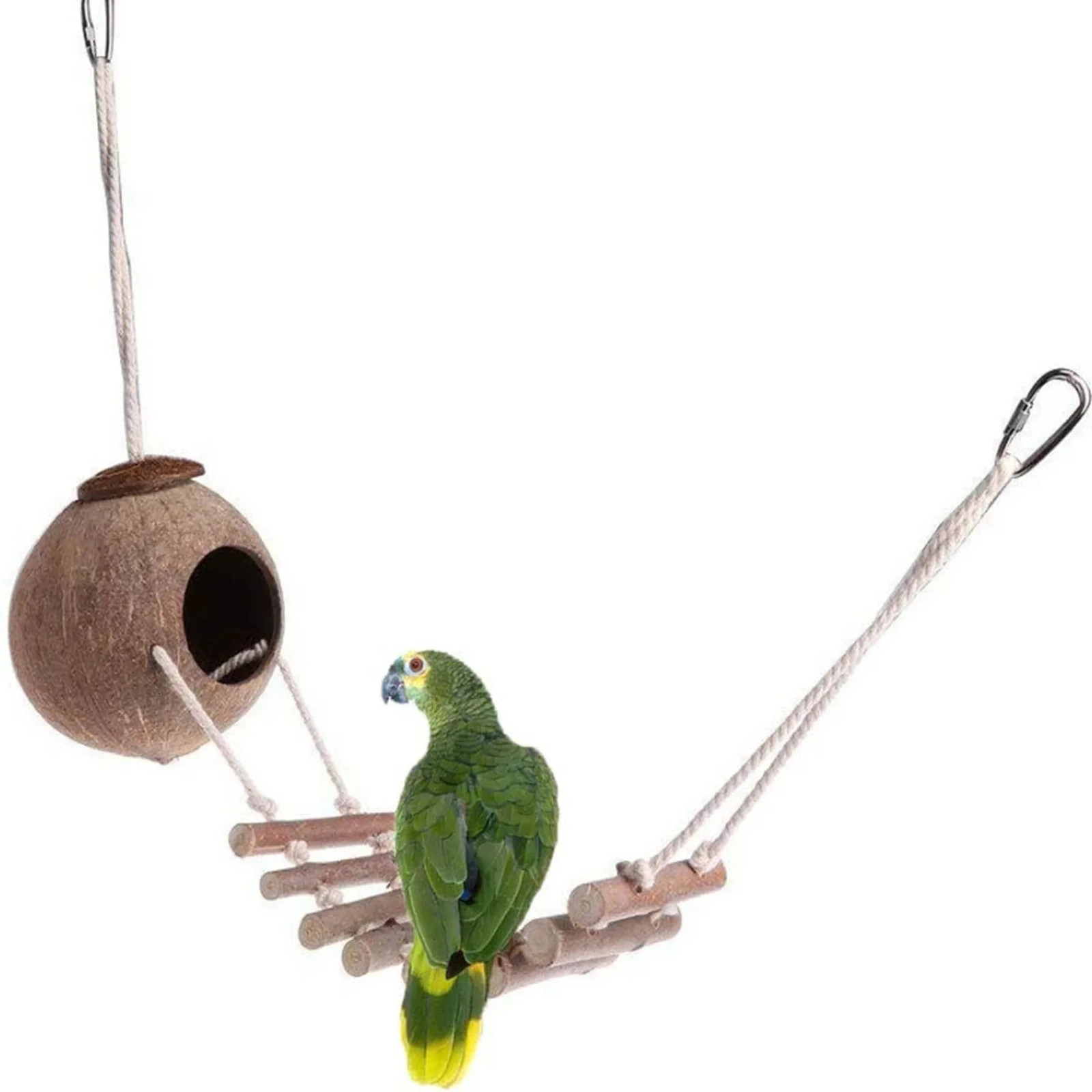 1 Pc Natural Coconut Shell Bird Nest Pet Bird Hanging Bird Nest Coconut Fiber Bird Nest Box With Ladder Pet Parrot Bird House 250121