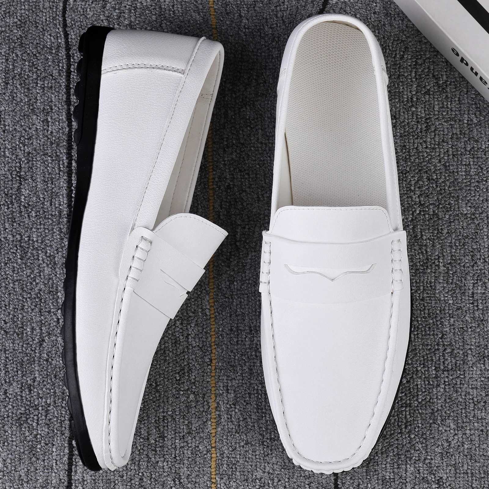 Summer Mens Casual Loafers Leather Loafer Shoes For Men Fi Light Flats Man White Sneakers Slip- Driving Big Size 38-47XJ250118