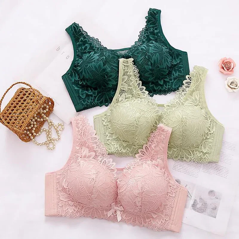 Sexy push up bra womens backless topnotch floral Bralette lace thin large size no steel ring 250122