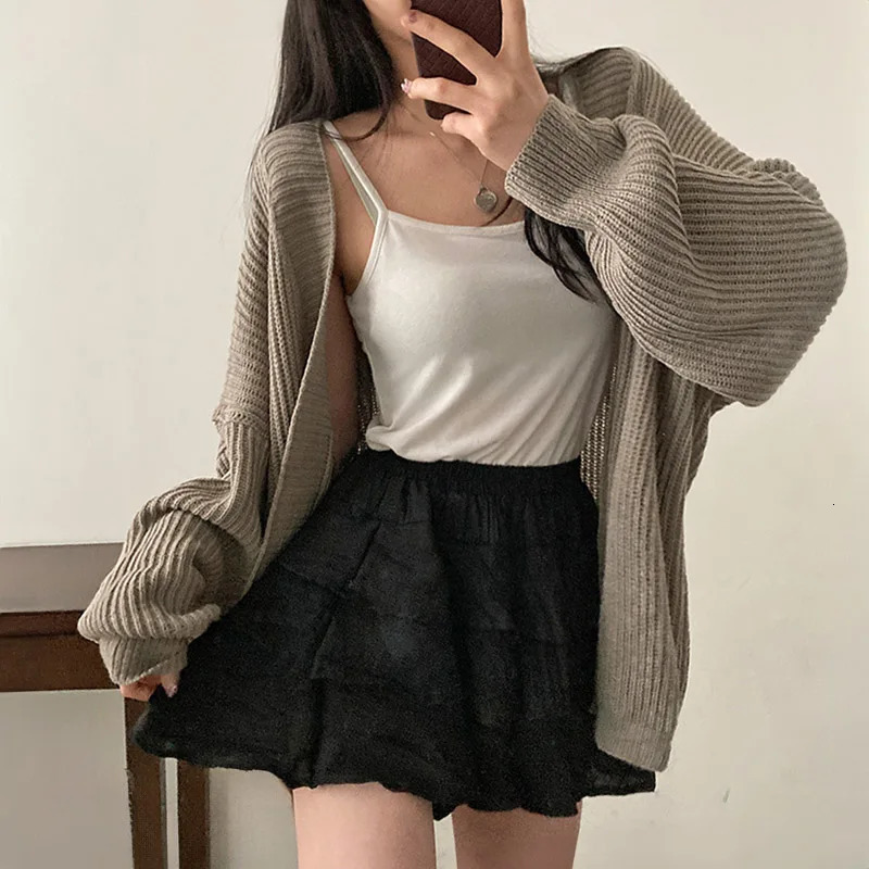 Slouchy Cardigan Knitted Drop Shoulder Long Sleeve Ribbed Open Front Sweater Jacket Women Teengirl Fall Winter Basic Outfit 250109