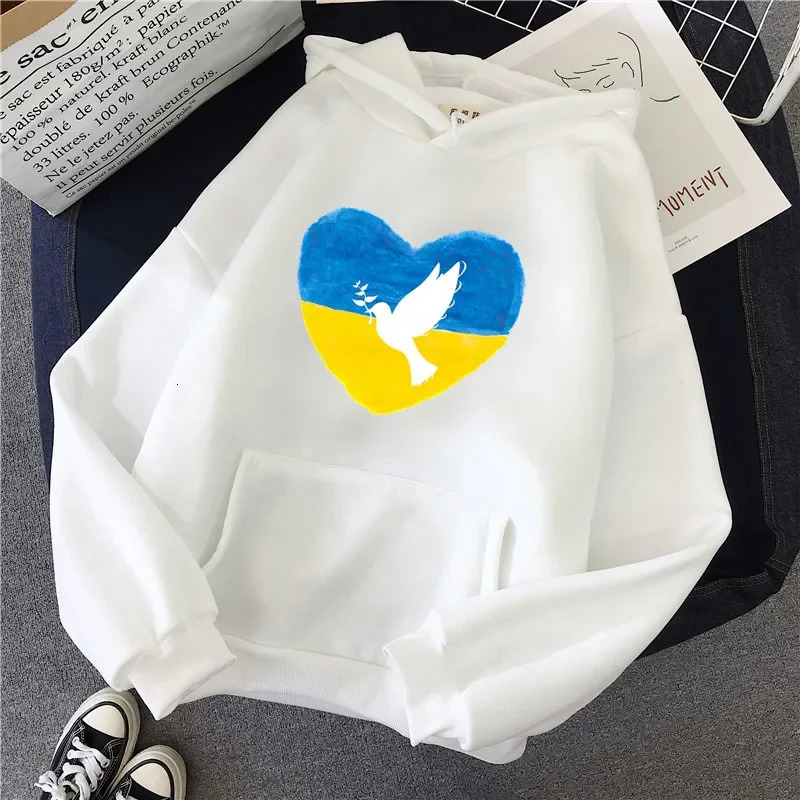 Ukraine Cartoon Print Hoodies Women Autumn Winter Clothes Harajuku Punk Vintage Graphic Tee Down Jacket Woman Black Hooded Top 250122