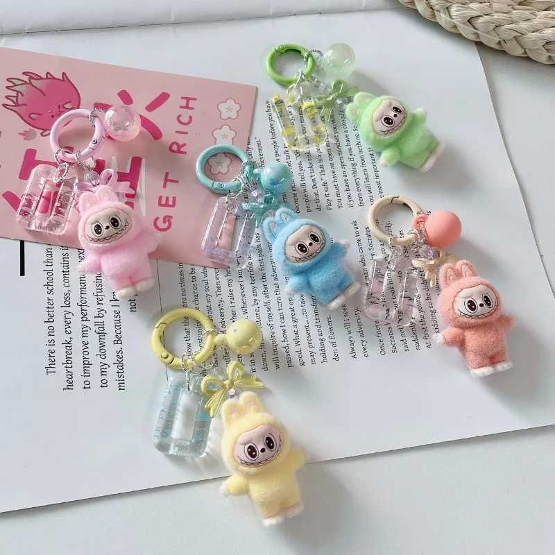 Kaii Labubu Keychain Doll Couple Keyring Cute Cartoon Creative Mobile Phone Bag Pendant Charms Backpack Decoration Gifts W250116