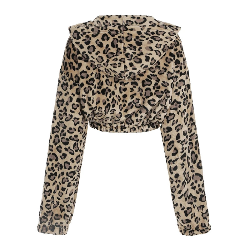 Y2k Leopard Retro Jackets Fashion Women Streetwear Clothing Long Sleeve Fleece Cropped Coat Autumn Winter 250118