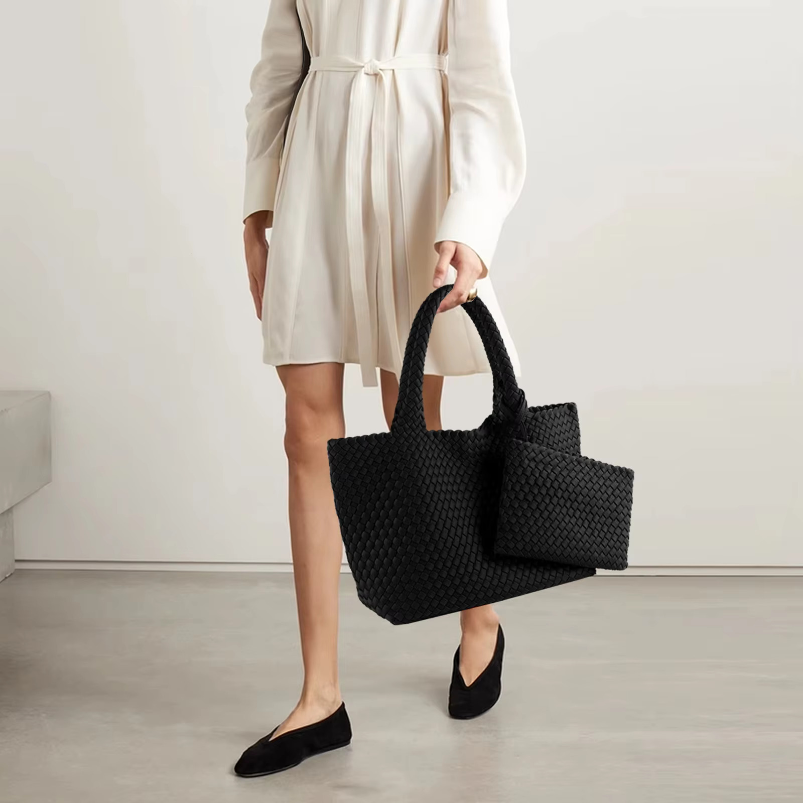 New Leisure Diving Cloth Woven Soft Texture Handmade Large Capacity Women's Handbag Shopping Travel Shoulder Bag Exquis