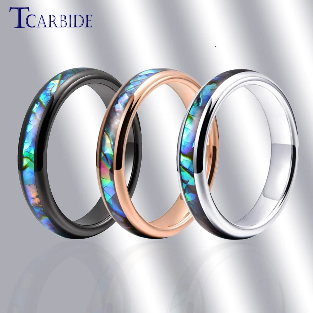 4mm Women Ring Tungsten Wedding Band Abalone Shell Inlay Domed Polished Trendy Jewelry 250117