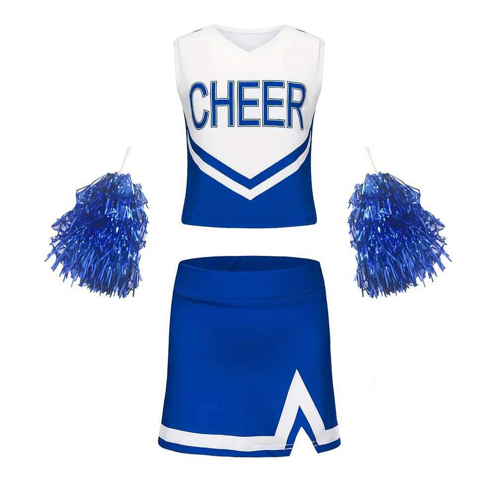 Cheerleader Costume Girl Kids Cheerleading Costumes Dance Uniform Cheerlead Outfit Sleeveless Crop Top Skirt School DancewearW250121