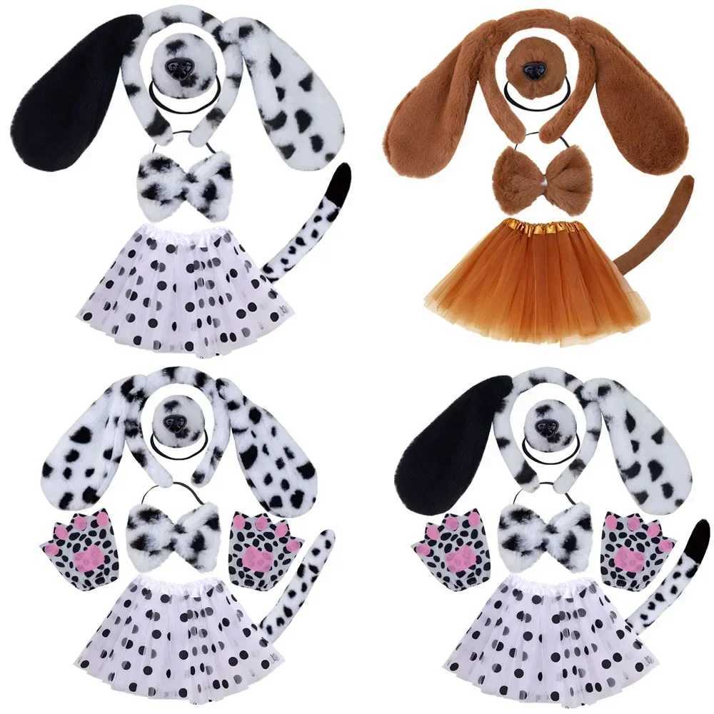Girls Adult Children Cute Plush Anime Spotted Dog Ears Funny Animal Costume Cosplay Props Headband Skirt Nose Tail W250117