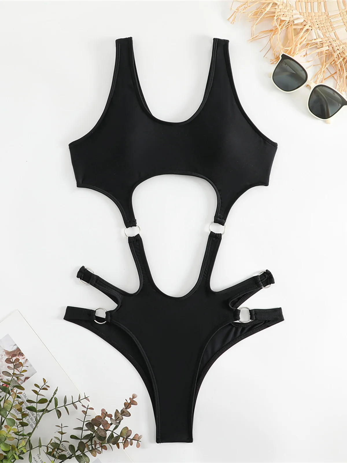 Black Sexy Tummy Cut Out Women Swimwear One Piece Swimsuit Female Padded High Cut Bather Bathing Suit Swim Wear Bodysuits K4739 250117