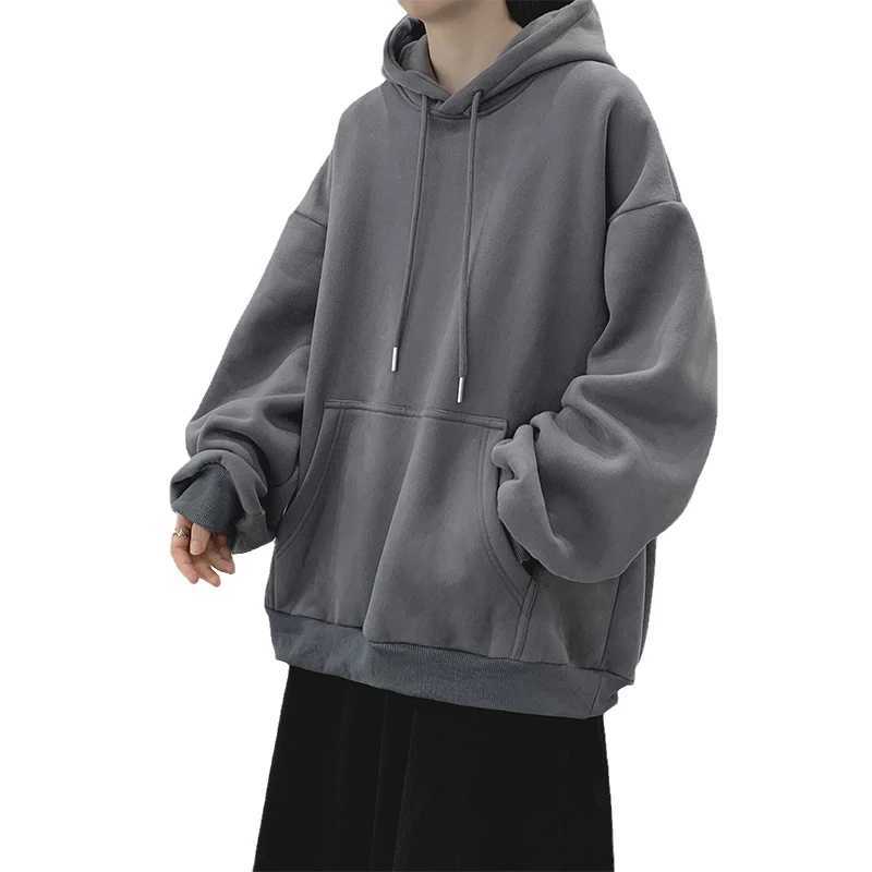 Dark gray hooded mens sportswear autumn and winter clothing solid color W250117