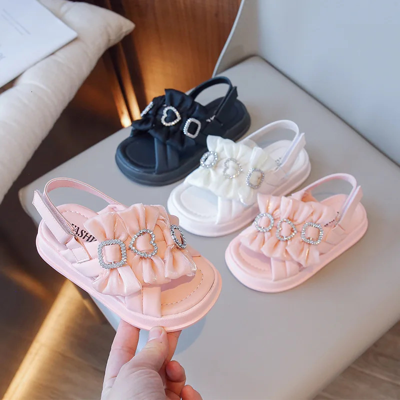 Child Sandals for Girls Rhinestone Bow Flat with Kids Shoes Princess Girls Sandal Children Summer Shoes for Sandy Beach 250117