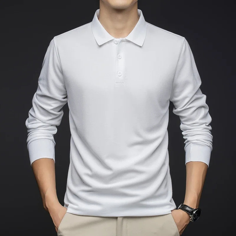 Mens Business Casual Long Sleeved Shirt Solid Color Polo Shirt Fashionable Breathable Comfortable Versatile Top 250114