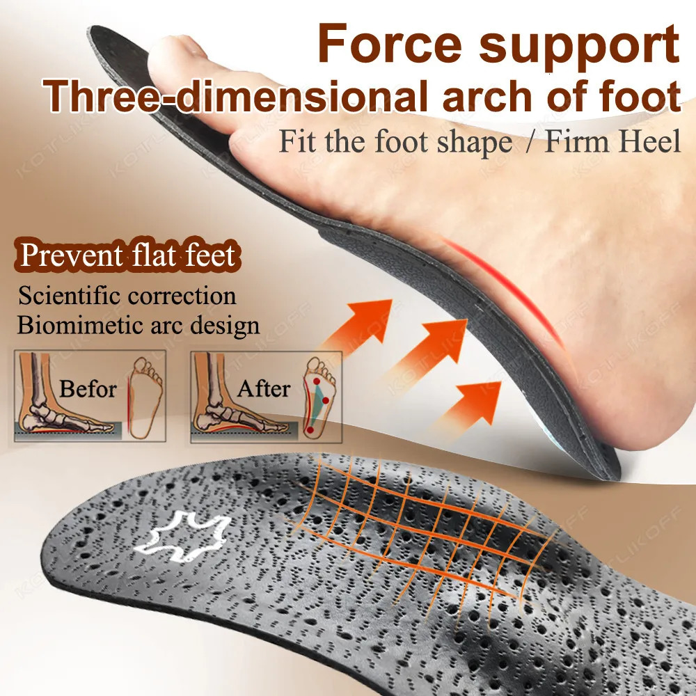 KOTLIKOFF Insole For Shoes Leather Ortic Insoles Flat Feet High Arch Support Orthopedic Shoes Sole O/X Leg Corrected Insert 250120