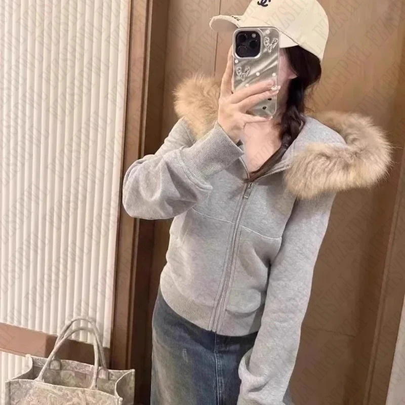 American Retro Fur Collar Hooded Cardigan Coat men Spring Autumn Slim Fit Zipper Jackets Y2k Long Sleeve Sweatshirts 250109