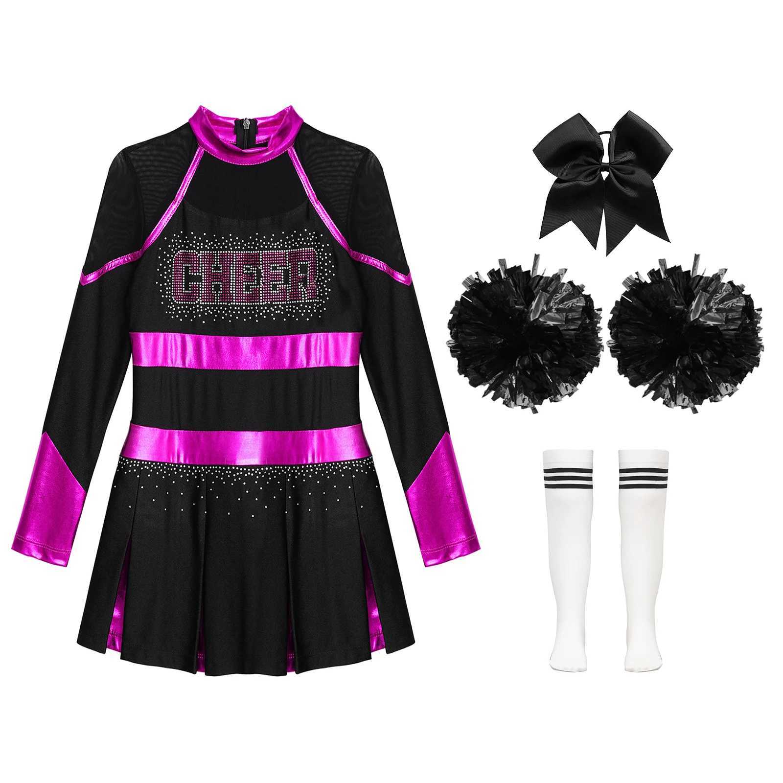 Kids Girls Cheerleading Uniforms Cheer Dance Outfit Cheerleader Costume Children Glittery Rhinestones School Cheerlead UniformsW250121