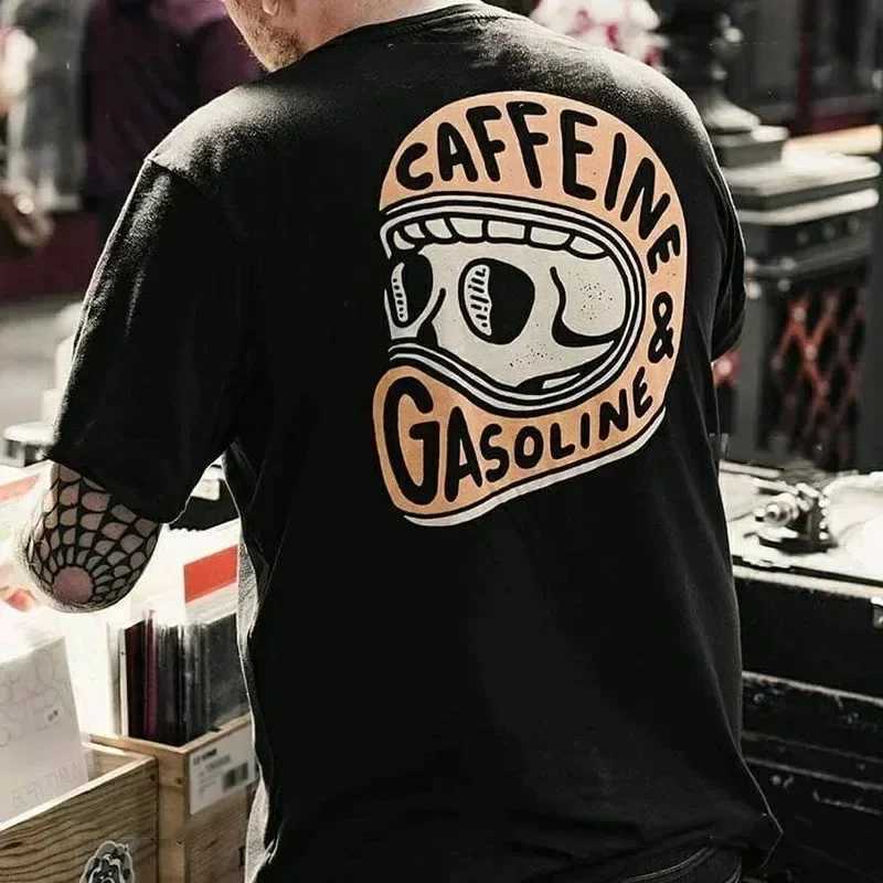 Gothic Harajuku bicycle skull graphic T-shirt mens fashion trend short sleeved top dark punk skull retro T-shirt mens oversized T-shirt W250117
