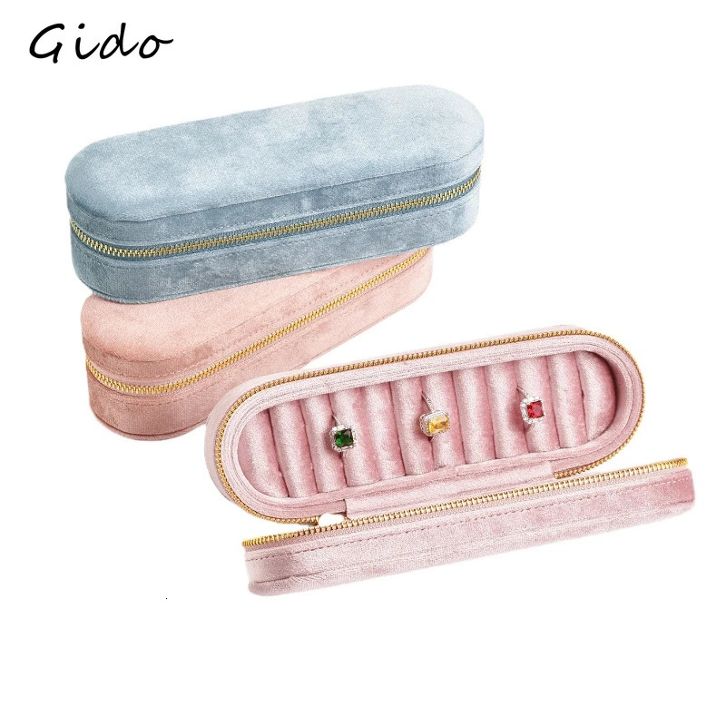 Velvet Jewelry Storage Box Ring Earrings Delicate Small Mini Simple Style Portable Zipper Box Ring Holder 250117