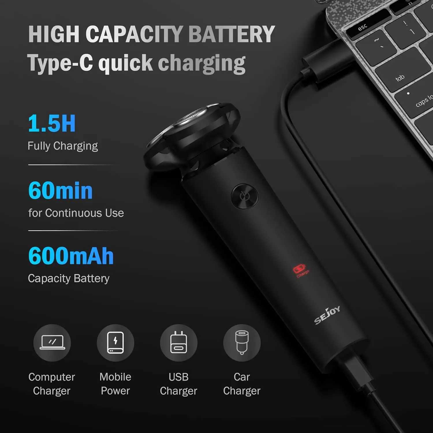 Sejoy Shavers for Men Electric Razor Waterproof IPX5 Electric Shaver Fast Charging-3D Floating Head Shaving ManeW250117