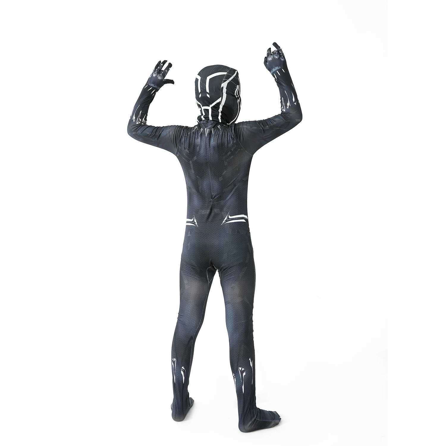 Super Hero Black Childrens Black Panther Boy Adult jumpsuit Childrens Black Panther Role Playing Halloween costume Tight new W250117