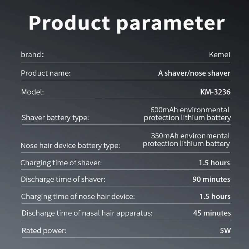 Original Kemei Waterproof IPX7 Design 2-in-1 Mens Beauty Electric Set Facial and Body Wet and Dry USB Charging ShaverW250117