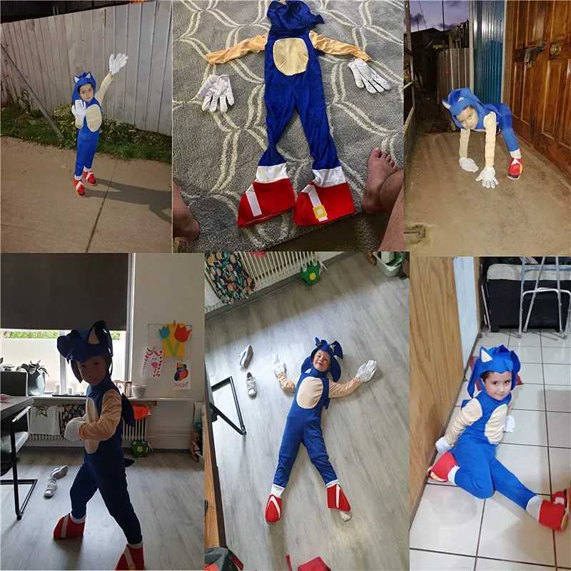Child Anime Cosplay Jumpsuit Boy Animal The Hedgehog Costume with White Gloves Gift Children Halloween Cartoon Costumes W250117