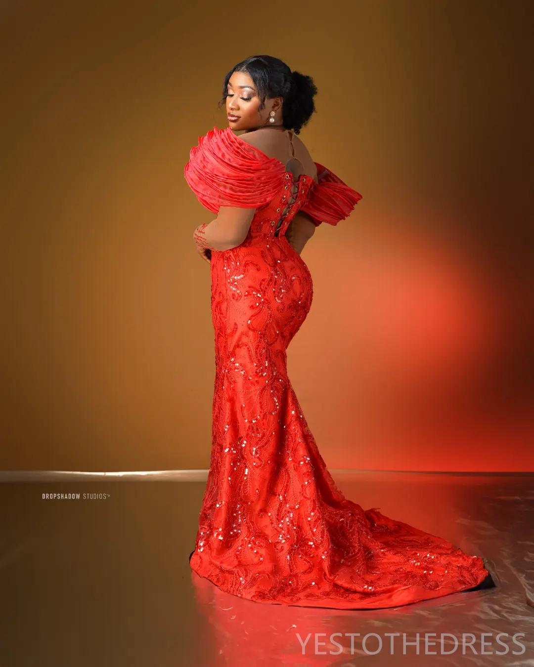 2025 Plus Size Red Aso Ebi Prom Dresses Mermaid Evening Gowns For Black Women Illusion Sheer Neck Long Sleeves Beaded Birthday Dress Second Reception 