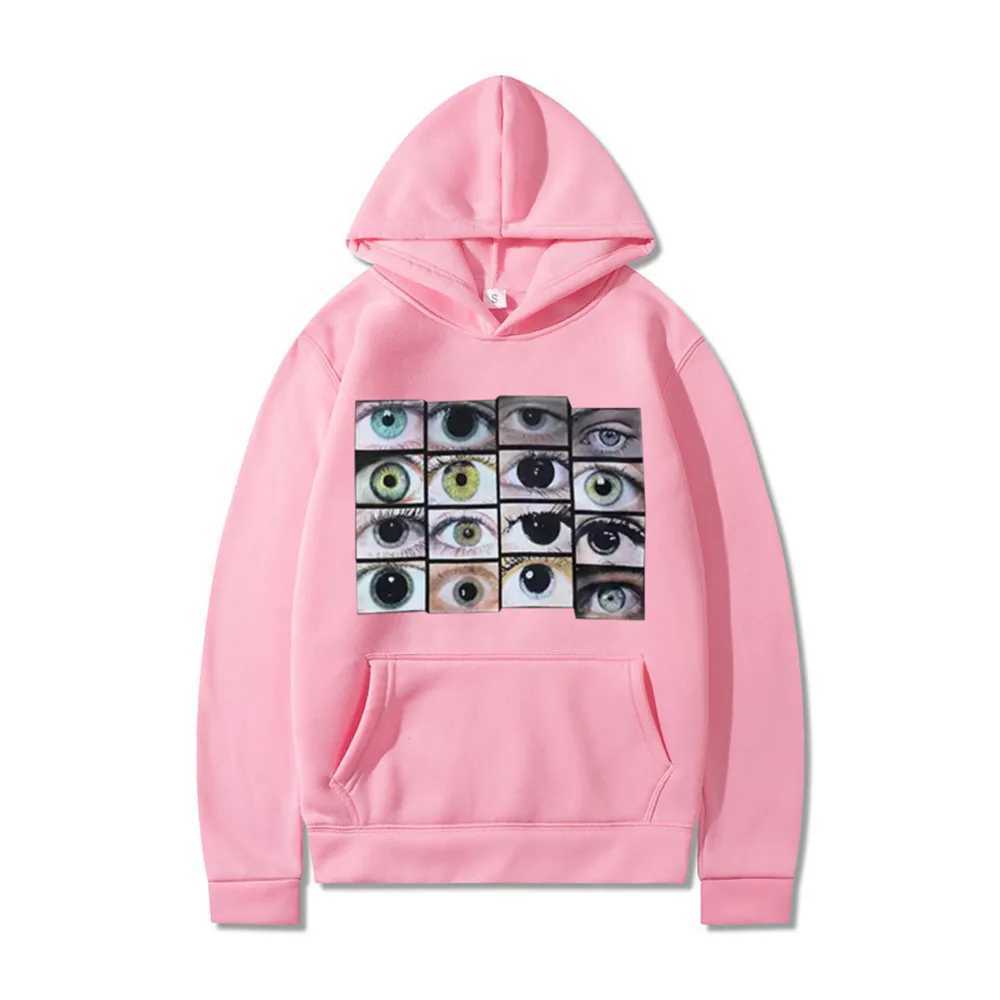 Mens Hip Hop Streetwear Hooded Sweatshirt Eyes Print Y2K Clothing Harajuku Pullover Autumn Winter Fleece Sportswear W250117