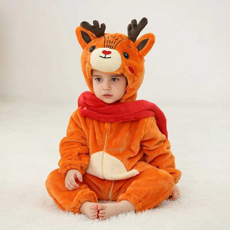 Winter Baby Rompers Baby Pajamas Panda Tiger Leopard Monkey Fox Animal Cartoon Hooded Jumpsuits Cosplay Costume Boys Girl Pajamas W250117