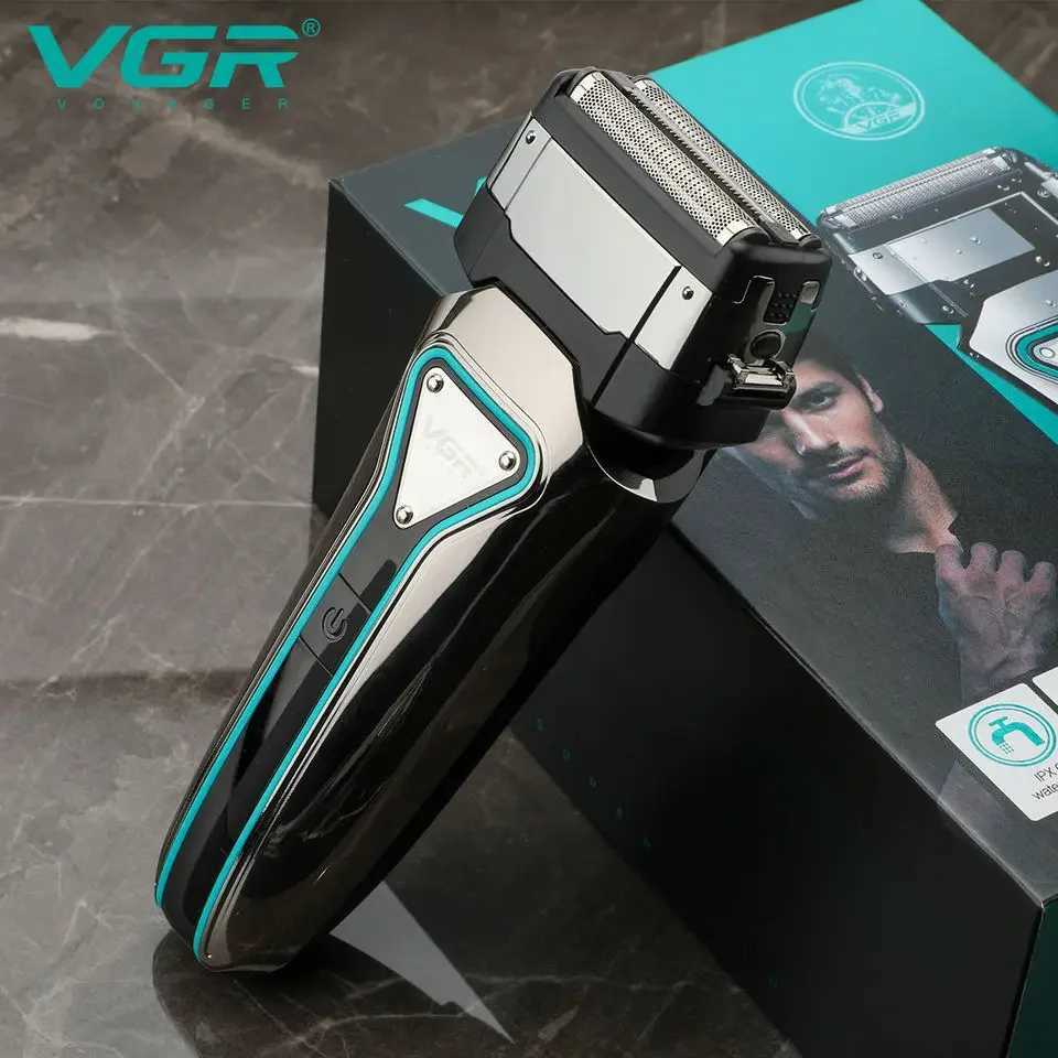 VGR 3D Mens Washable Wet Dry Electric Shaver Rechargeable Face Electric Razor bald Washable Beard Shaving Mane LCD DisplayW250117