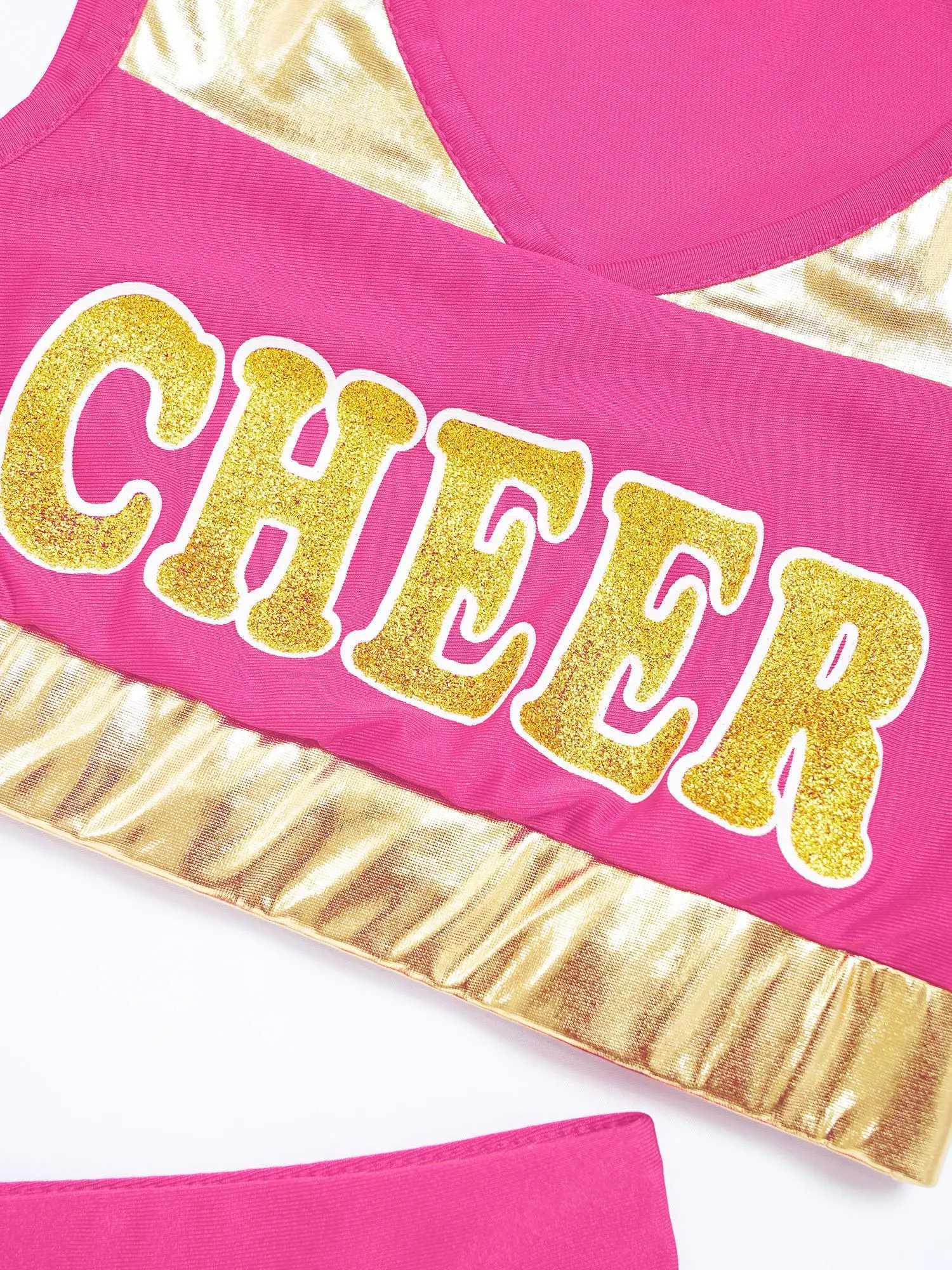 Kids Girls Cosplay Cheerleading Costume Cheerlead Uniforms CHEER Printed Clothes Set for Dancing Competition Children DancewearW250121