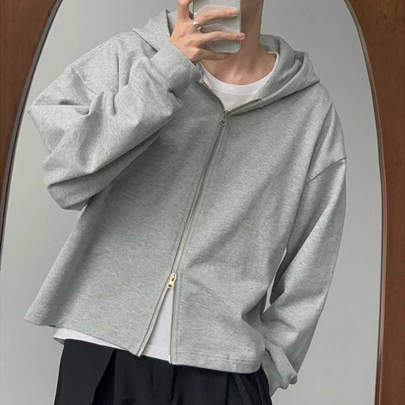 Autumn Korean Fashion Zipper Hoodie Mens Long Sleeve Y2K Retro Hoodie Basic Crop Top Loose Street Clothing Hoodie Jacket W250117