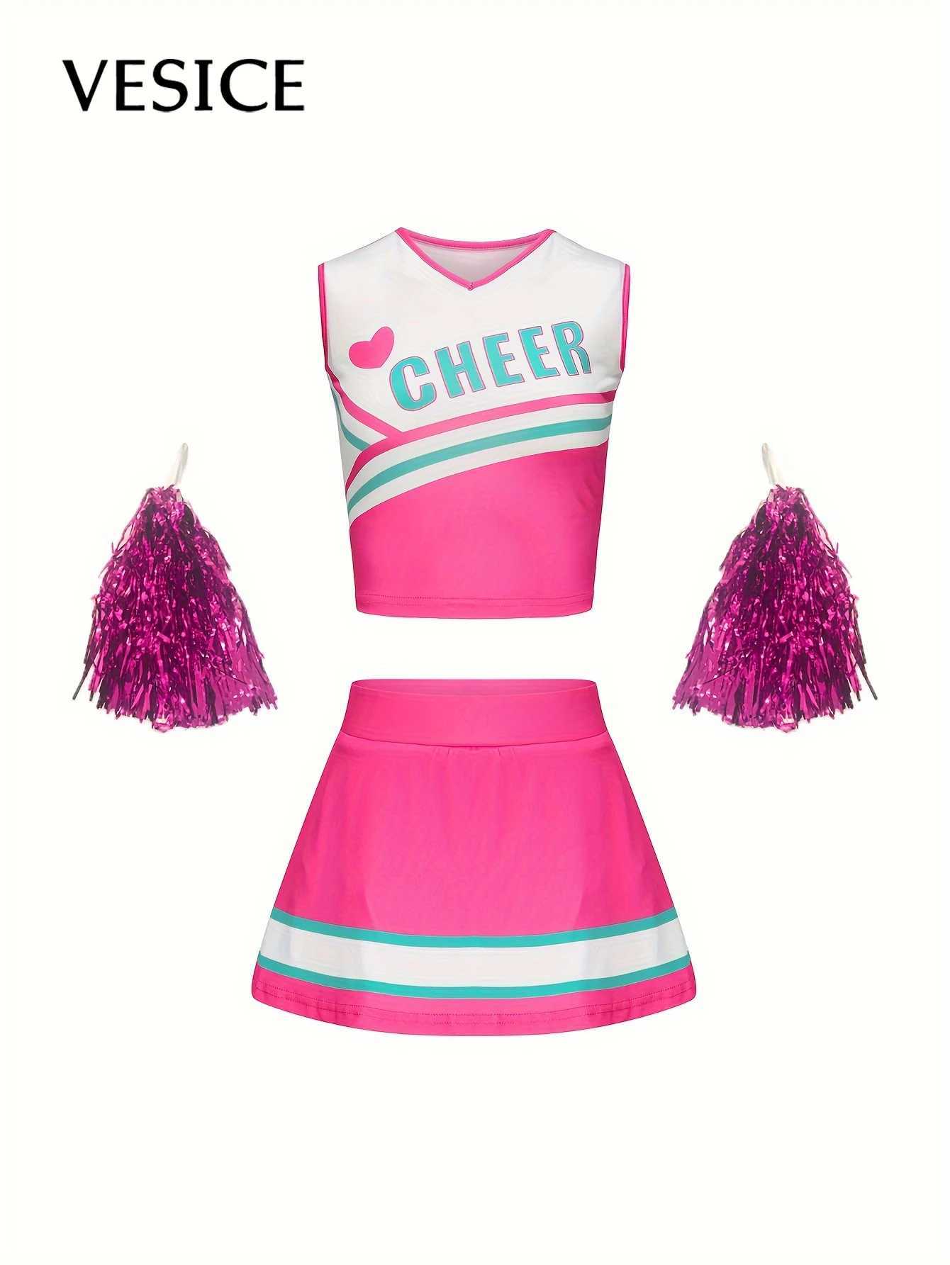 Love Printed Cheerleader Skirt Suit Girls Kids Back to School Season Cute Performance Uniforms Send Pom PomsW250121